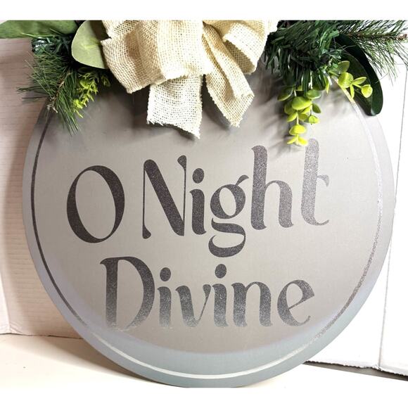 O Night Devine Floral Bow Wooden Holiday Door Hanger Christmas Decor - Picture 1 of 4